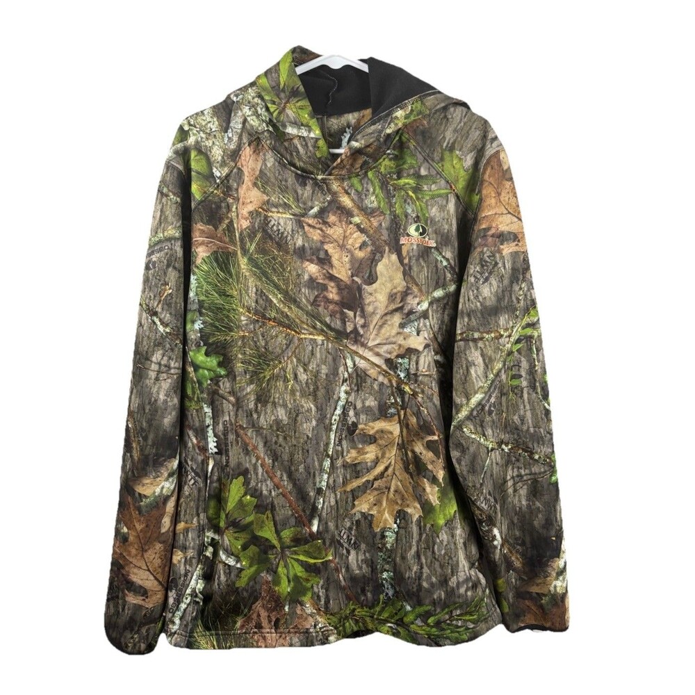 Mossy Oak Men's Performance Fleece Camo Hunting Hoodie Pullover Large Neck Cover